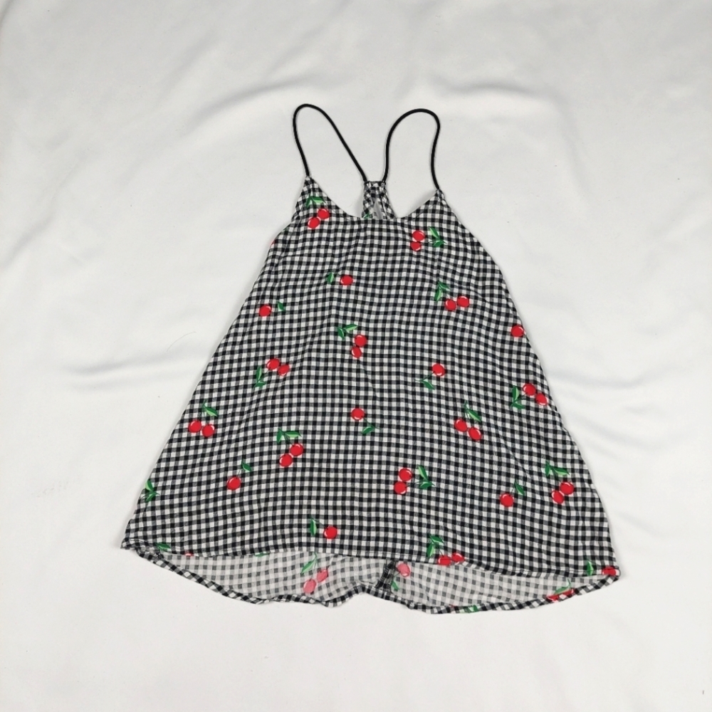 🔥3/$15 NO BOUNDARIES GINGHAM AND CHERRY PRINT TANK TOP SIZE SMALL